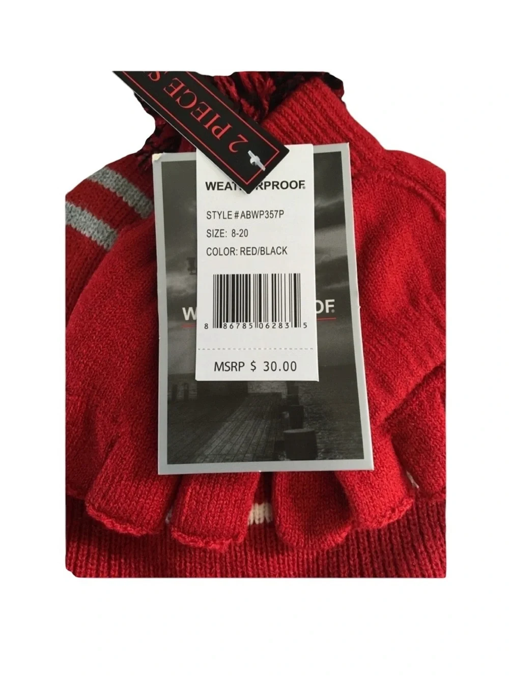 Knit Pom Pom Hat w globes , waterproof, new w tag
